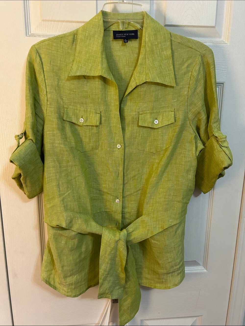 Jones New York Lime Green Tie-Front Button Down Shirt
